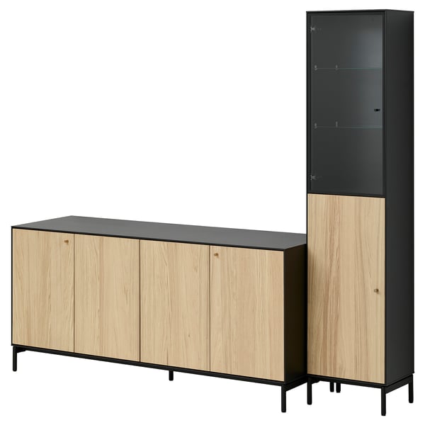 BOASTAD Storage combination, black/oak veneer, 79 7/8x72 7/8 "