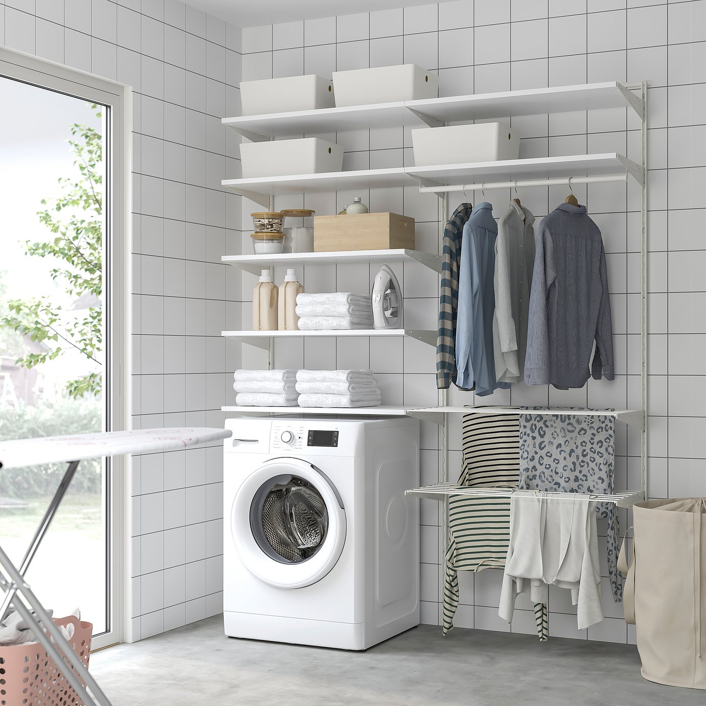 BOAXEL laundry combination, white, 165x40x201 cm (647/8x153/4x79