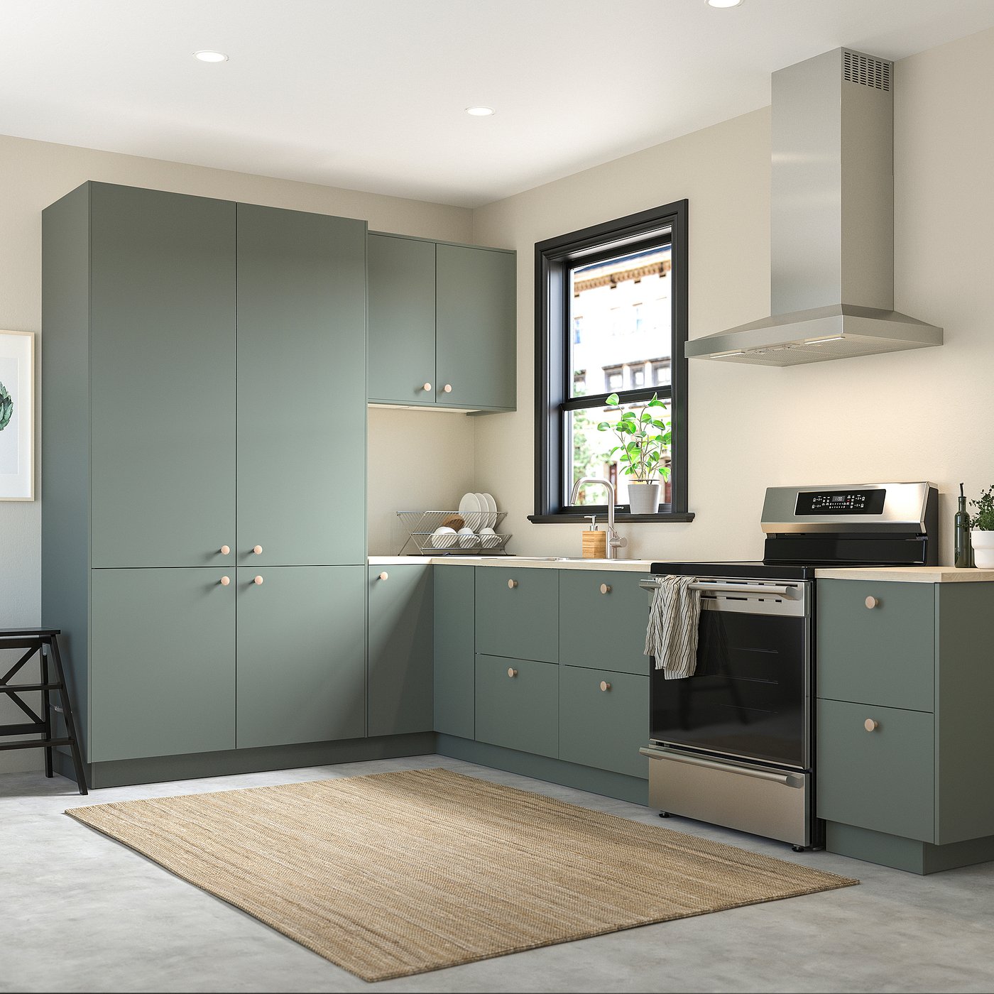 BODARP 2p door/corner base set, graygreen, 33x76 cm (13x30