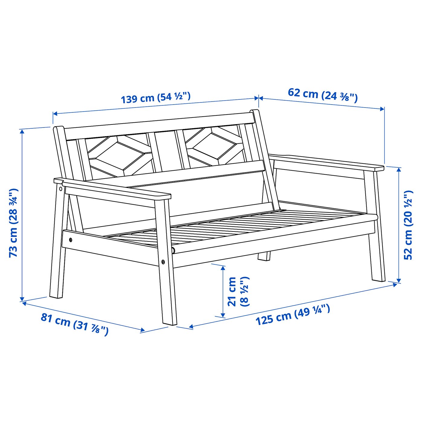 BONDHOLMEN Loveseat, outdoor - brown 139x81x73 cm (54 3/4x31 7/8x28 3/4 ")