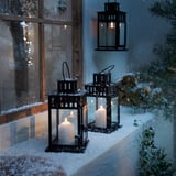 BORRBY Lantern for block candle, indoor/outdoor black, 11 "