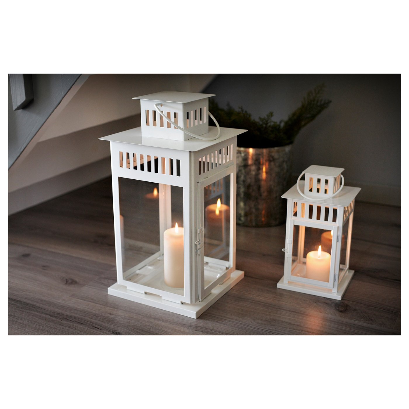 BORRBY lantern for block candle, indoor/outdoor white, 44 cm (17 ¼