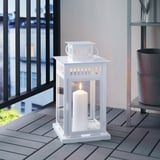 BORRBY Lantern for block candle, indoor/outdoor white, 17 ¼ "