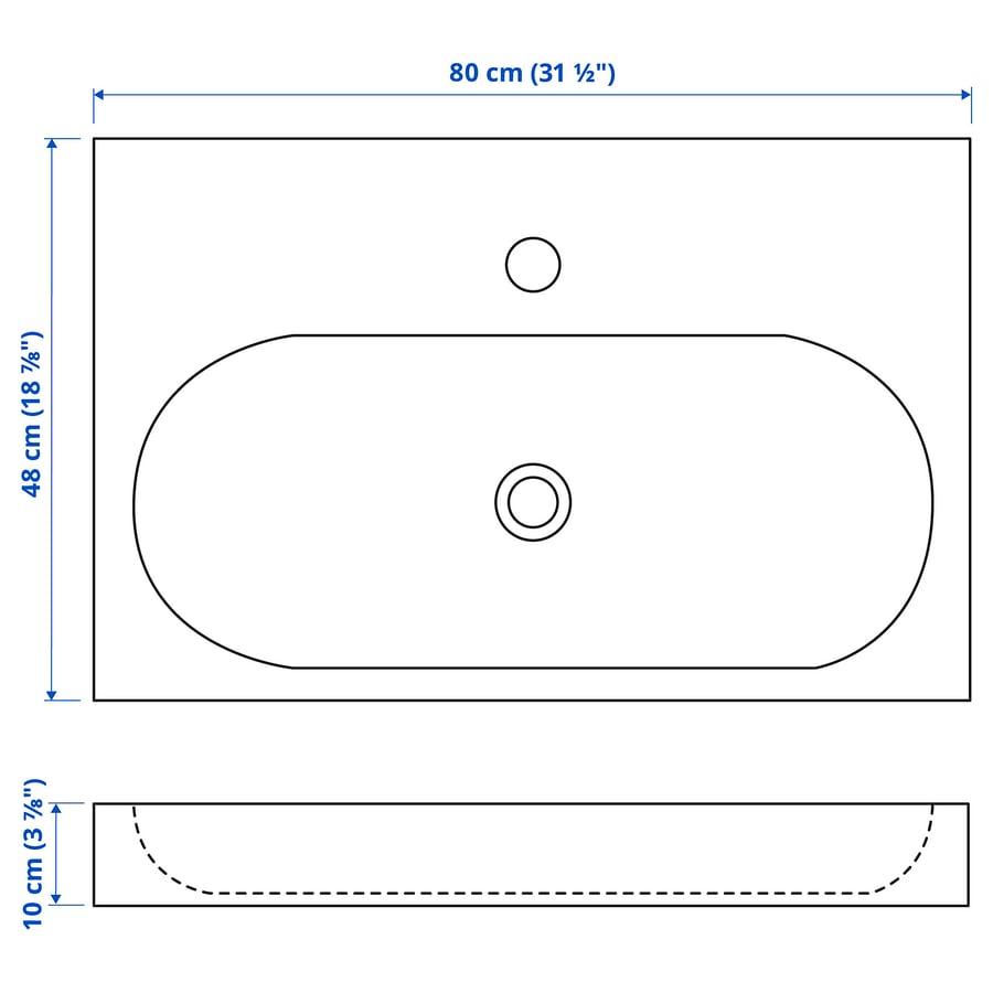 BRÅVIKEN Sink, white, 80x48x10 cm (311/2x187/8x37/8") IKEA CA