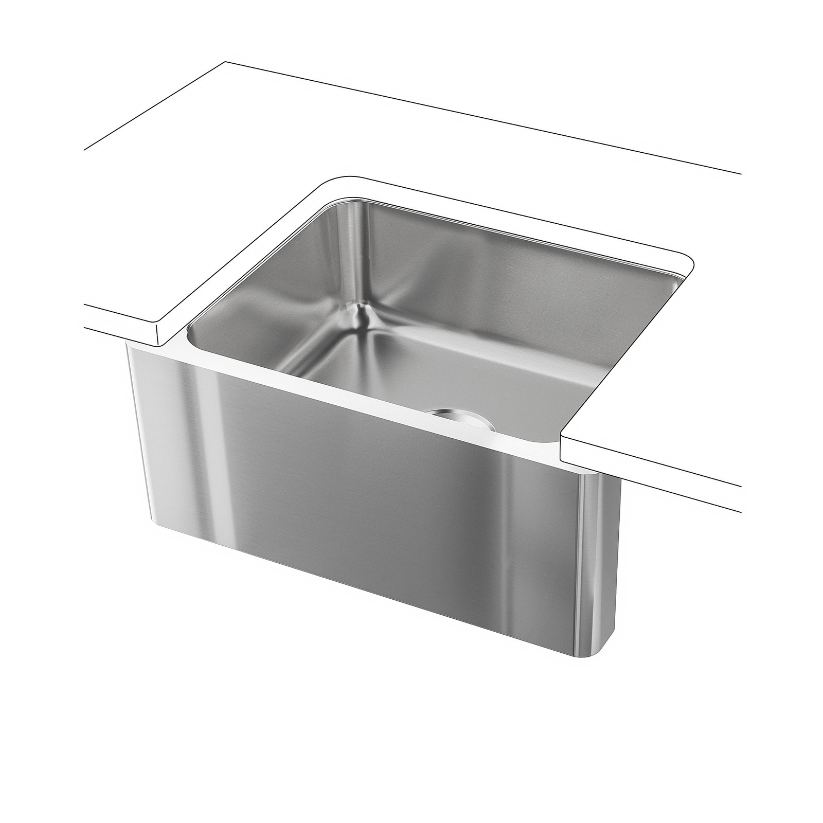 BREDSJÖN Apron front sink, underglued/stainless steel, 24x18" (61x45