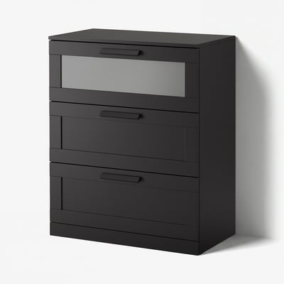 BRIMNES 3-drawer chest, black, 30 3/4x18 1/8x37 3/8 "
