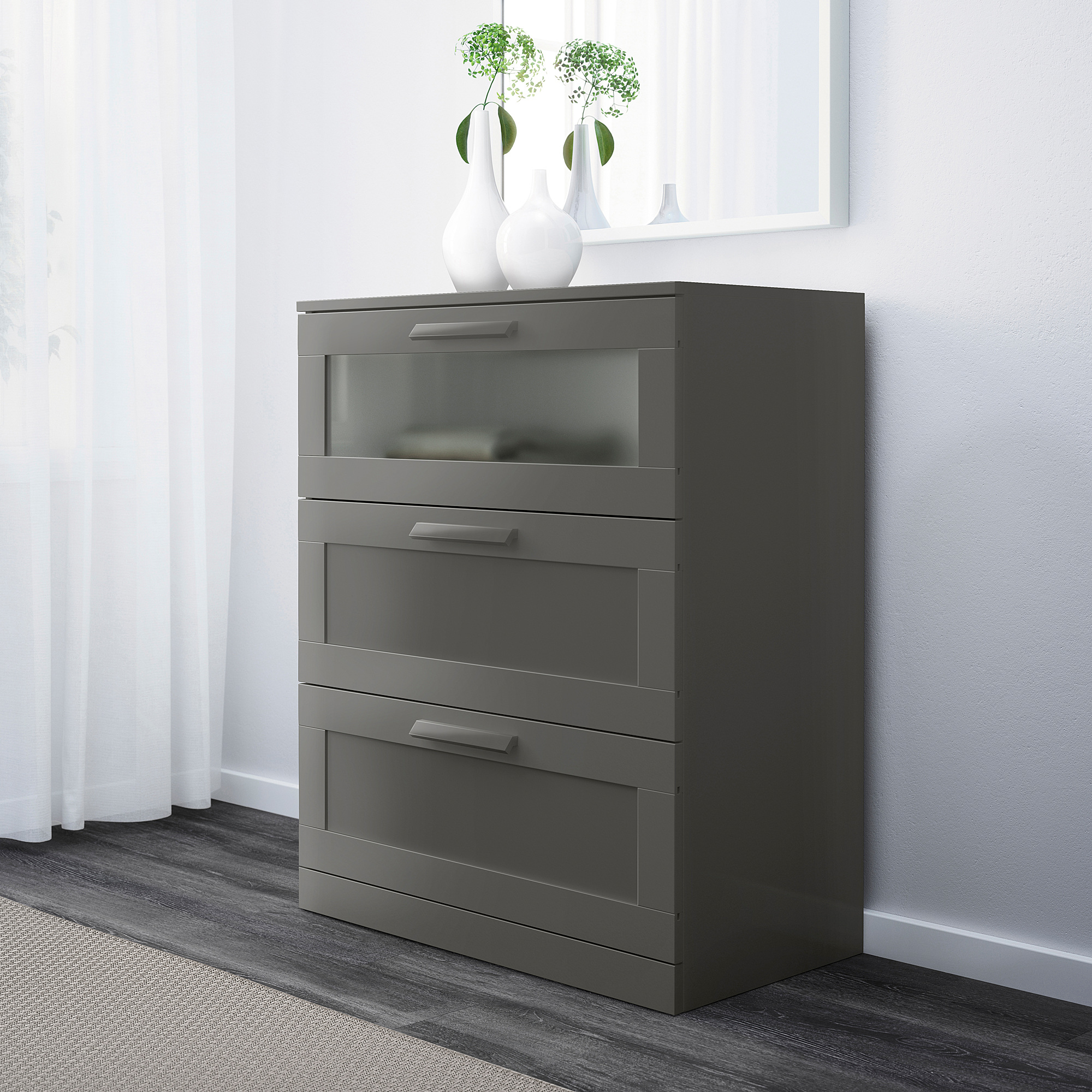 BRIMNES 3drawer chest, gray/frosted glass, 303/4x373/8" (78x95 cm) IKEA