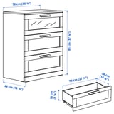 BRIMNES 3-drawer chest, gray/frosted glass, 30 3/4x37 3/8 "