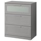 BRIMNES 3-drawer chest, gray/frosted glass, 30 3/4x37 3/8 "
