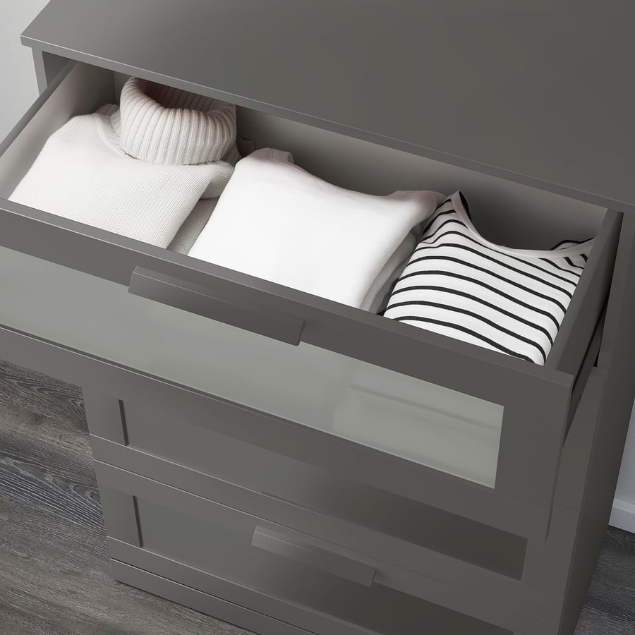 BRIMNES 4drawer dresser, gray/frosted glass, 78x124 cm (303/4x487/8