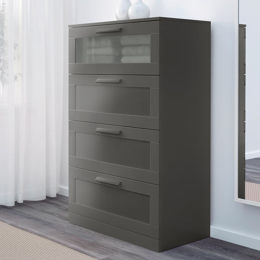 BRIMNES 4drawer dresser, gray/frosted glass, 78x124 cm (303/4x487/8