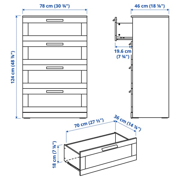 BRIMNES 4-drawer dresser, gray/frosted glass, 30 3/4x48 7/8 "