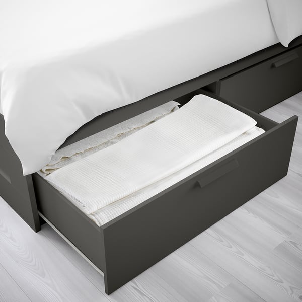 BRIMNES Bed frame with storage & headboard - gray, Luröy ...