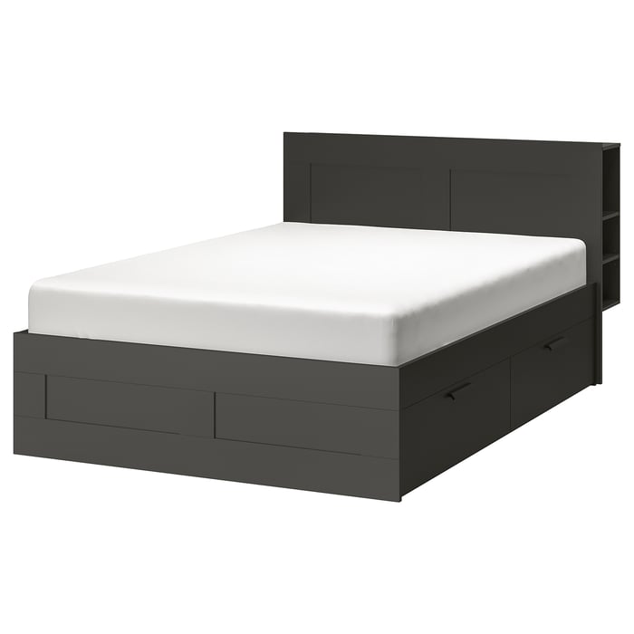 BRIMNES bed frame with storage & headboard, gray/Luröy, Full IKEA CA