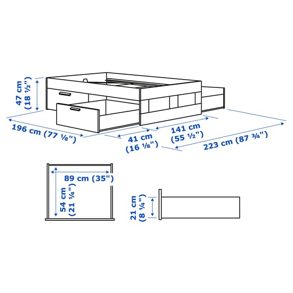 BRIMNES Bed frame with storage, white, Full