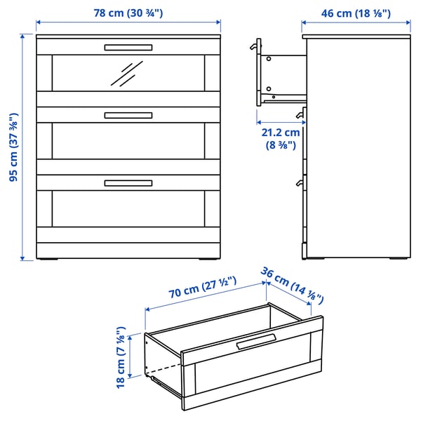 BRIMNES Bedroom furniture, set of 3, white, Twin