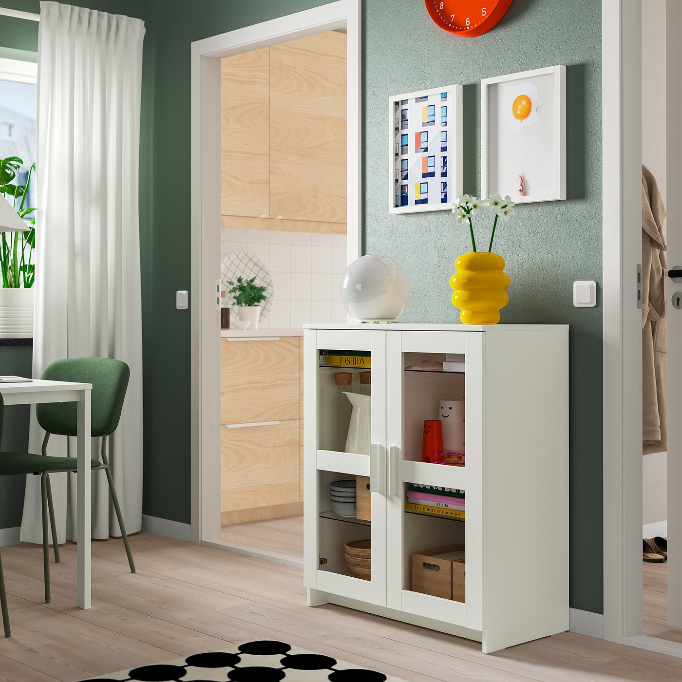 BRIMNES cabinet with doors, glass/white, 78x95 cm (303/4x373/8