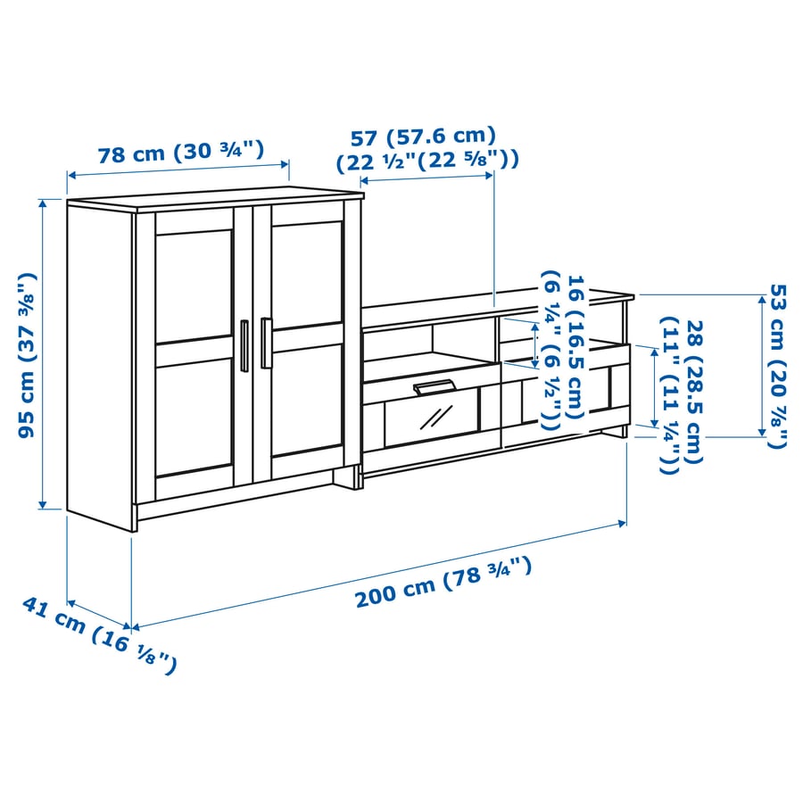 BRIMNES TV storage combination, black, 200x41x95 cm (783/4x161/8x373/8