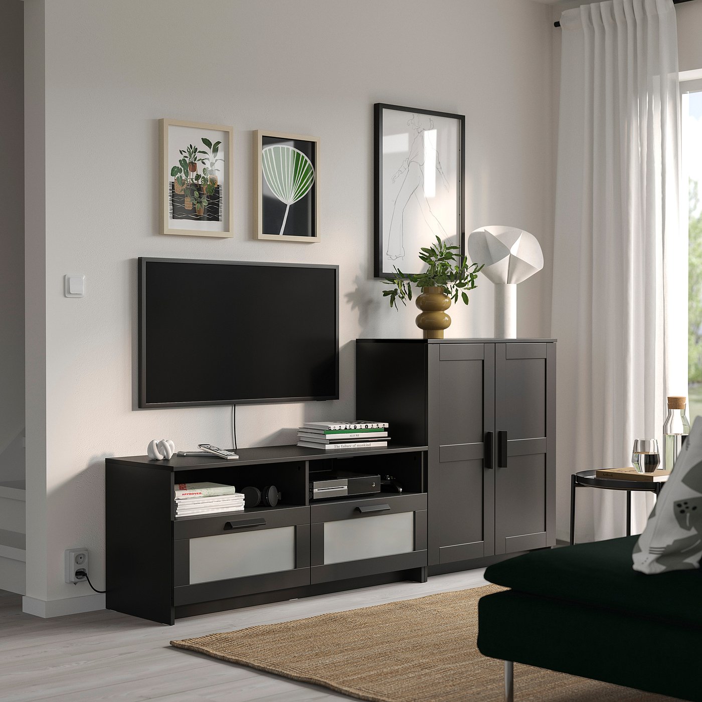 BRIMNES TV storage combination, black, 200x41x95 cm (783/4x161