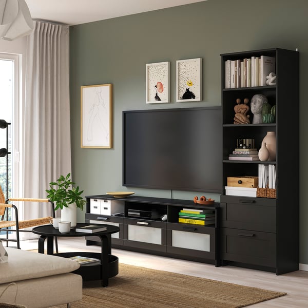 BRIMNES TV storage combination, black, 94 1/2x16 1/8x74 3/4 "