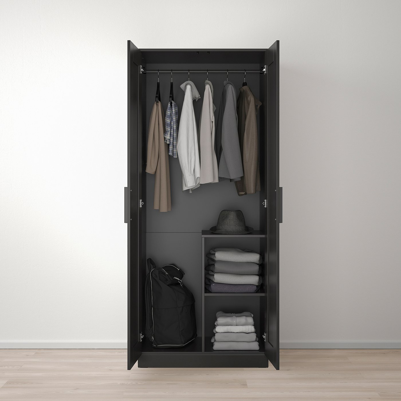 BRIMNES wardrobe with 2 doors, black, 78x50x190 cm (303/4x195