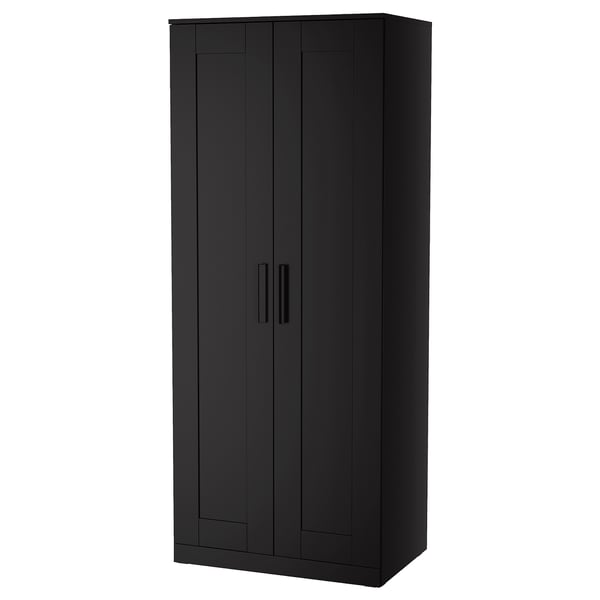 BRIMNES Wardrobe with 2 doors, black, 30 3/4x74 3/4 "