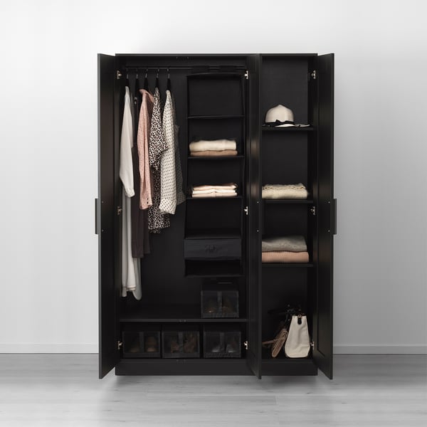 BRIMNES Wardrobe with 3 doors, black, 46x74 3/4 "