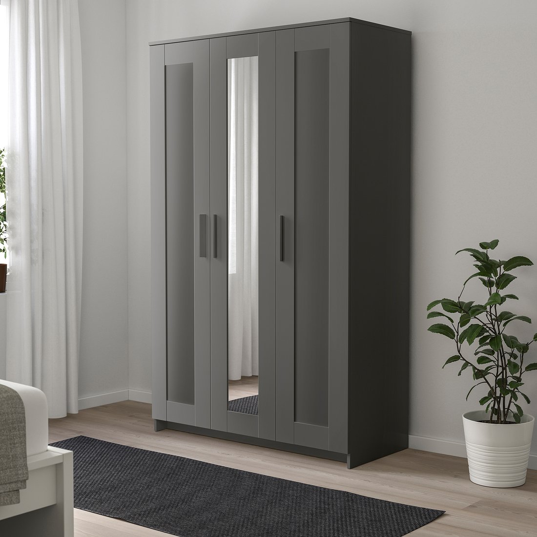 BRIMNES wardrobe with 3 doors, gray, 117x190 cm (461/8x743/4") IKEA CA