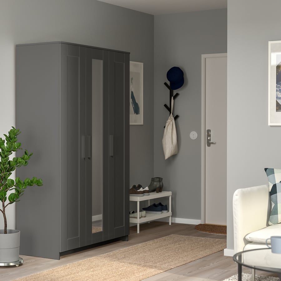 BRIMNES wardrobe with 3 doors, gray, 117x190 cm (461/8x743/4") IKEA CA
