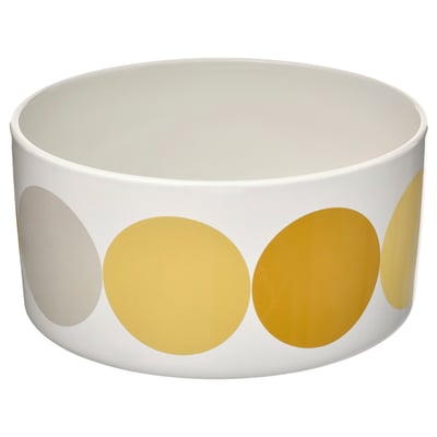BRÖGGAN Bowl, dot pattern white/yellow, 8 "