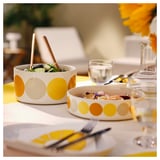 BRÖGGAN Bowl, dot pattern white/yellow, 8 "