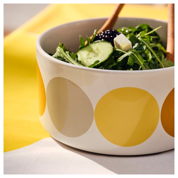 BRÖGGAN Bowl, dot pattern white/yellow, 8 "