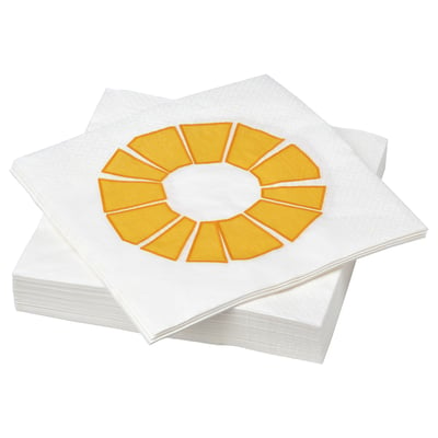 BRÖGGAN Paper napkin, white/yellow, 13x13 "