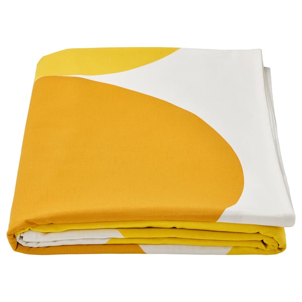 BRÖGGAN Tablecloth, dot pattern white/yellow, 57x126 "