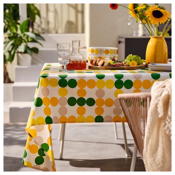 BRÖGGAN Tablecloth, wipeable/dot pattern multicolor, 57x94 "
