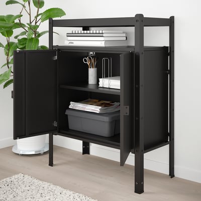 BROR Shelving unit with cabinets, black, 33 1/2x15 3/4x43 1/4 "