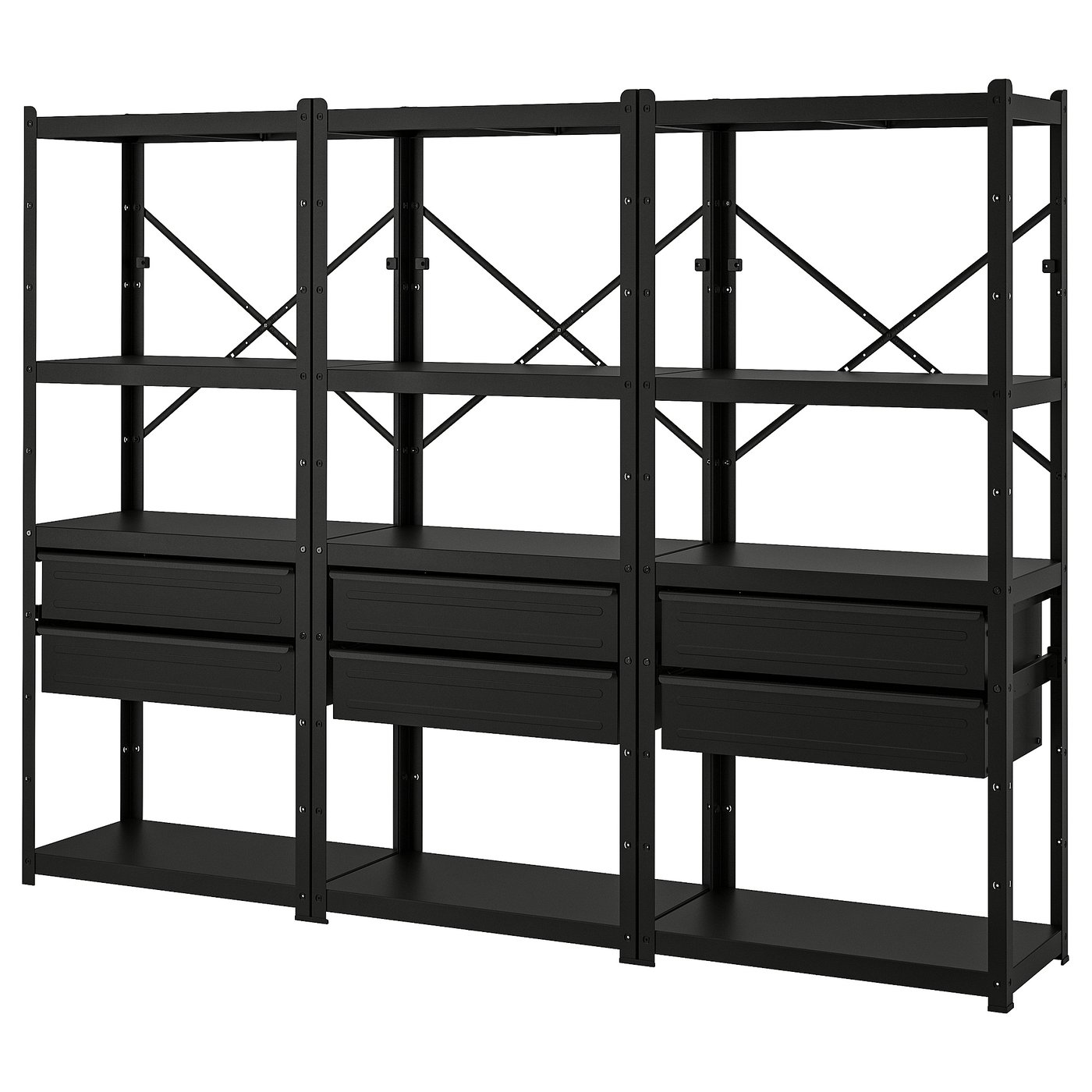 BROR shelving unit with drawers/shelves, black, 254x40x190 cm (100x153