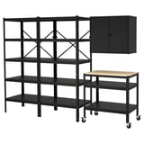 BROR Storage unit with cabinet + cart, black/pine plywood