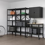 BROR Storage unit with cabinet + cart, black/pine plywood