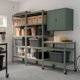 BROR Storage unit with cabinet + cart, gray-green/pine plywood