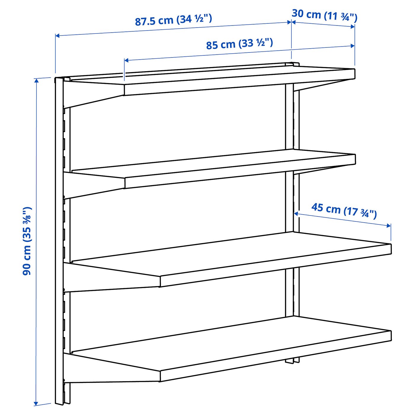 BROR wall shelf combination, black, 88x30/45x90 cm (341/2x113/4