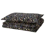 BRUDKRUSBÄR Duvet cover and pillowcase(s), black multicolor/floral pattern, Twin