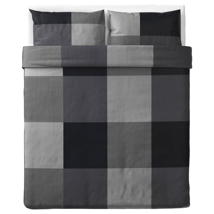 BRUNKRISSLA duvet cover and pillowcase(s), black, Full/Queen (Double