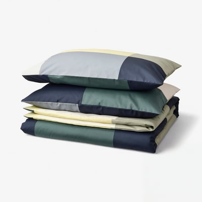 BRUNKRISSLA Duvet cover and pillowcase(s), green/multicolor, Full/Queen (Double/Queen)