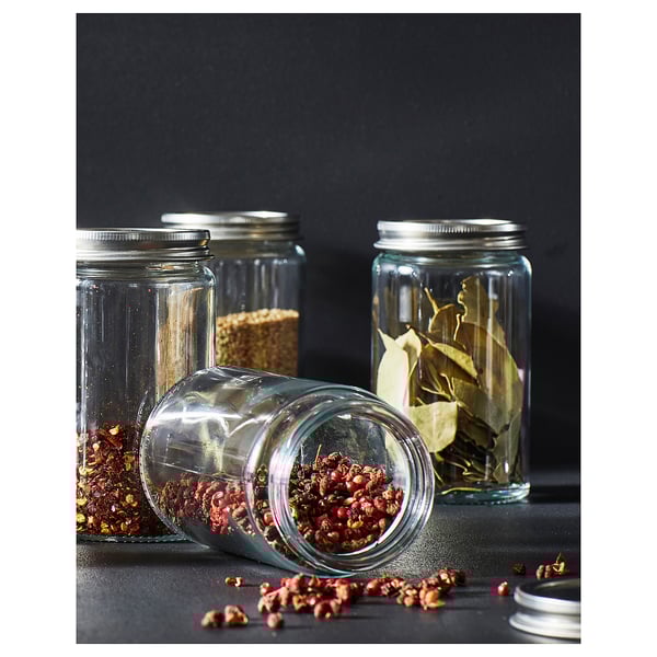 CITRONHAJ Spice jar, clear glass/stainless steel, 12 oz