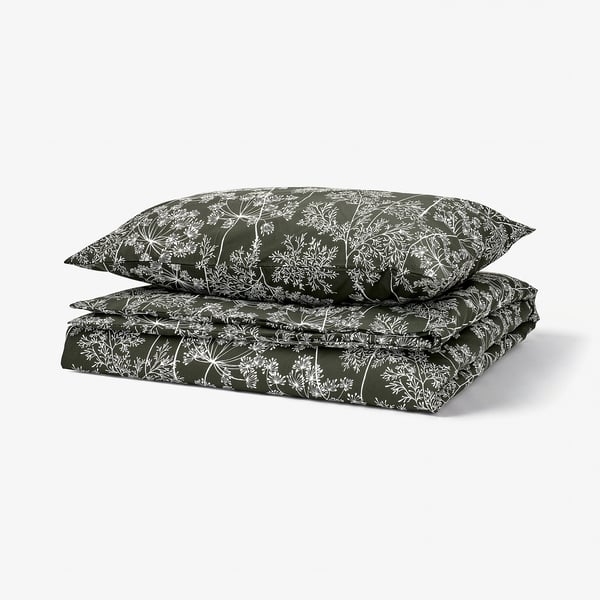 DAGGBJÖRNBÄR Duvet cover and pillowcase(s), dark green/floral pattern, Twin