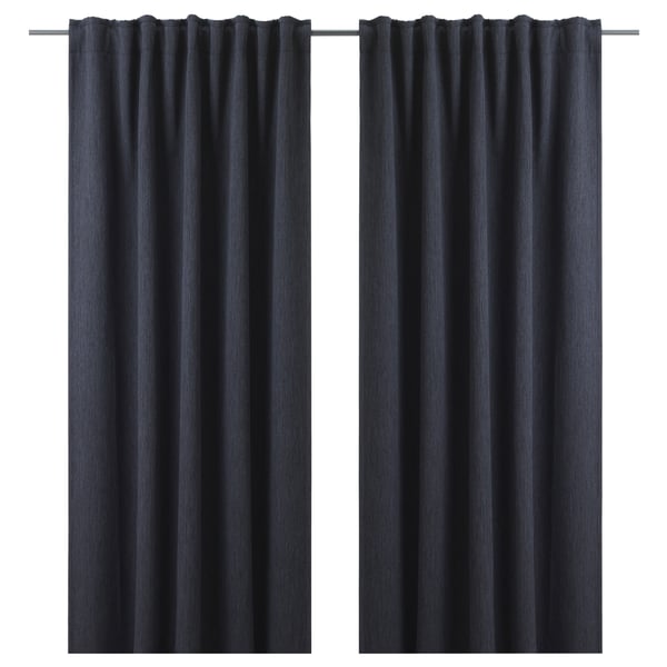 DAGÖGA Blackout curtains, 1 pair, blue-gray/with heading tape, 57x98 "