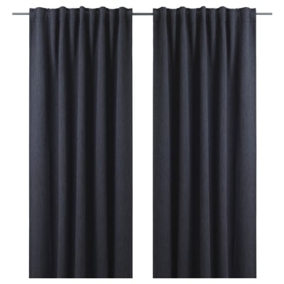 DAGÖGA Blackout curtains, 1 pair, blue-gray/with heading tape, 57x98 "
