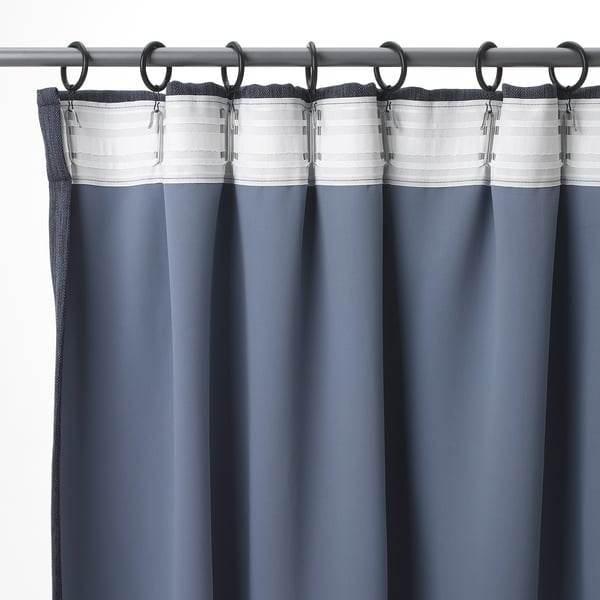 DAGÖGA Blackout curtains, 1 pair, blue-gray/with heading tape, 57x98 "