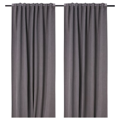 DAGÖGA Room darkening curtains, 1 pair, light gray/with heading tape, 57x98 "